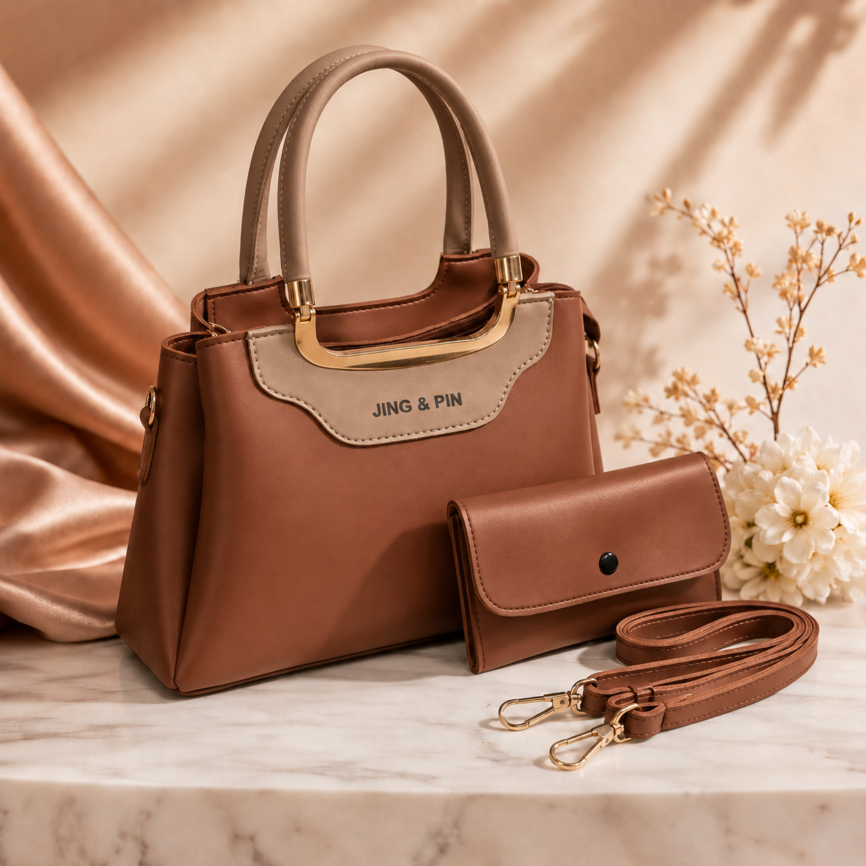 Premium 2-Piece Handbag Set with Matching Wallet & Detachable Shoulder Strap